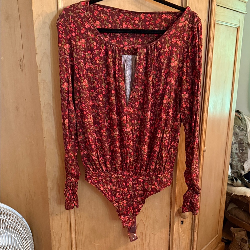 Floral Long Sleeve Bodysuit - Red